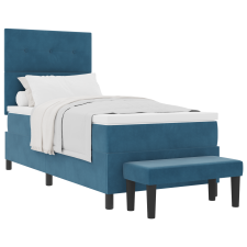vidaXL Box Spring Ágy Matraccal és Paddal Sötétkék 90x200 cm Bársony (3344490) ágy és ágykellék