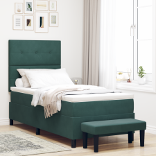 vidaXL Box Spring Ágy Matraccal & Pad Sötét Zöld 90x190 cm Bársony ágy és ágykellék