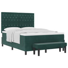 vidaXL Box Spring Ágy Mattal és Paddal Sötét Zöld 160x200 cm Bársony (3344459) ágy és ágykellék