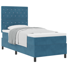 vidaXL Boxspring Ágy Matrac Kék Egyszemélyes Bársonyos (3339738) ágy és ágykellék