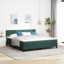 vidaXL Boxspring Ágy Matrac & LED Sötét Zöld 180x200 cm Bársonyos ágy és ágykellék