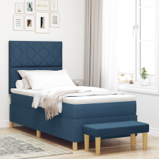 vidaXL Boxspring ágy matraccal és pad kék 100x200 cm szövet ágy és ágykellék