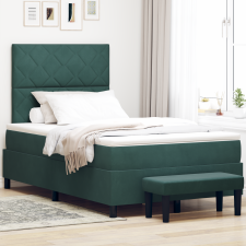 vidaXL Boxspring ágy matraccal és padal sötét zöld 120x190 cm bársony ágy és ágykellék