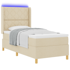 vidaXL Boxspring Ágy Mattal és LED-del Krém 100x200 cm Szövet (3343747) ágy és ágykellék