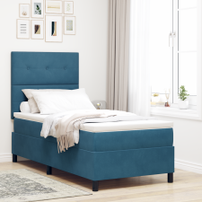 vidaXL Boxspring Ágy Mattal Sötétkék 90x200 cm Bársony ágy és ágykellék
