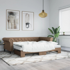 vidaXL cappuccino színű kihúzható műbőr heverő matraccal 90 x 200 cm ágy és ágykellék