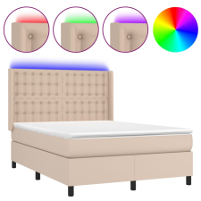 vidaXL cappuccino színű műbőr rugós ágy matraccal és LED-del 140x190cm (3139384) ágy és ágykellék