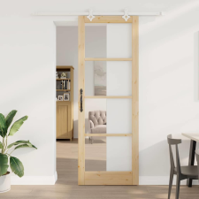 vidaXL Csúszóajtó Barna 83 x 232 cm Fa és fém nyílászáró