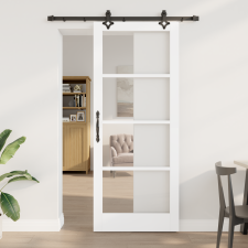 vidaXL Csúszóajtó hardver szettel Fehér 86x211 cm Tömörfenyő nyílászáró