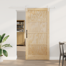 vidaXL Csúszóajtó Szerelvény Készlet 93x202 cm Tömör Fa Fenyő,  Belső ajtó nyílászáró