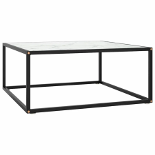 vidaXL dohányzóasztal fehér márvány mintás üveggel 80x80x35 cm bútor