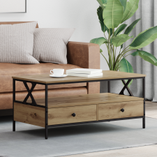 vidaXL Dohányzóasztal fiókkal kézműves tölgy 100 x 51 x 45 cm Faanyag bútor