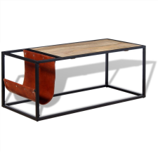 vidaXL dohányzóasztal valódi bőrből készült újságtartóval 110x50x45 cm bútor