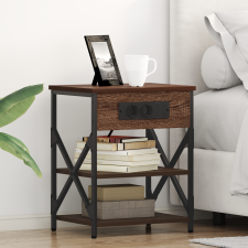 vidaXL Éjjeliszekrény Töltőállomással polcokkal tárolóval barna tölgy Faanyag bútor