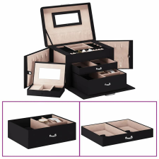 vidaXL ékszerdoboz 3 rétegű tükörrel zárható fekete 26x18x17,5 cm ékszerdoboz