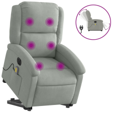 vidaXL elektromos felállást segítő világosszürke bársony masszázsfotel (3204333) masszázsfotel