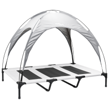 vidaXL emelt kutyaágy leveshető tetővel ezüst szürke XL fém (42008176) szállítóbox, fekhely kutyáknak