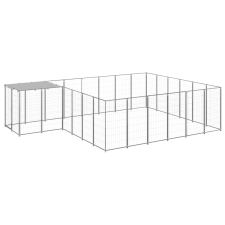 vidaXL ezüstszínű acél kutyakennel 12,1 m² szállítóbox, fekhely kutyáknak