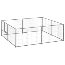 vidaXL ezüstszínű acél kutyakennel 4 m² szállítóbox, fekhely kutyáknak