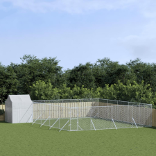 vidaXL ezüstszínű horganyzott acél kutyakennel tetővel 10x10x2,5 m szállítóbox, fekhely kutyáknak