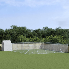 vidaXL Ezüstszínű horganyzott acél kutyakennel tetővel 12x12x2,5 m szállítóbox, fekhely kutyáknak