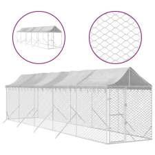 vidaXL Ezüstszínű horganyzott acél kutyakennel tetővel 2x10x2,5 m szállítóbox, fekhely kutyáknak