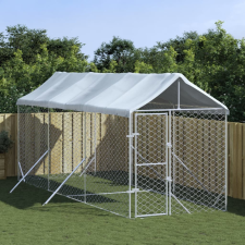vidaXL ezüstszínű horganyzott acél kutyakennel tetővel 2x6x2,5 m szállítóbox, fekhely kutyáknak