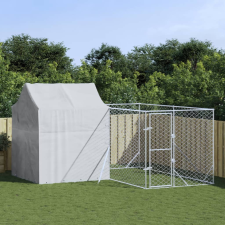 vidaXL ezüstszínű horganyzott acél kutyakennel tetővel 4x4x2,5 m szállítóbox, fekhely kutyáknak