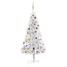 vidaXL ezüstszínű PET műkarácsonyfa LED-ekkel és gömbökkel 210 cm karácsonyi dekoráció