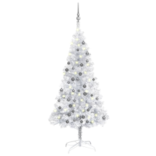 vidaXL ezüstszínű PET műkarácsonyfa LED-ekkel és gömbszettel 150 cm  (3077695) műfenyő