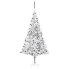 vidaXL ezüstszínű PET műkarácsonyfa LED-ekkel és gömbszettel 240 cm  (3077698) műfenyő