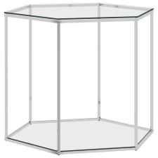 vidaXL ezüstszínű üveg és rozsdamentes acél dohányzóasztal 60x53x50 cm bútor