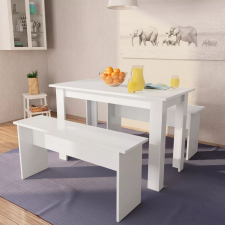 vidaXL Fehér 3 részes faforgácslap étkezőasztal és pad szett bútor