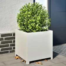 vidaXL Fehér acél kerti virágtartó 50 x 50 x 50 cm kerti tárolás