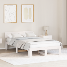 vidaXL Fehér Ágykeret Fejtámasszal 135x190 cm Tömör Fenyőfa ágy és ágykellék