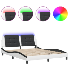 vidaXL fehér és fekete műbőr ágykeret LED-világítással 160 x 200 cm ágy és ágykellék
