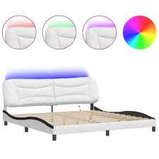 vidaXL fehér és fekete műbőr ágykeret LED-világítással 200x200 cm (3213961) ágy és ágykellék