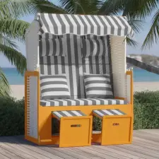 vidaXL fehér és szürke polyrattan és tömör fa strandszék párnákkal kerti bútor