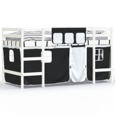 vidaXL fehér-fekete tömör fenyő gyerek galériaágy függönnyel 90x200 cm (3206967) ágy és ágykellék