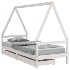 vidaXL fehér gyerek tömör fenyőfa ágykeret fiókokkal 90 x 200 cm (834469) gyermekbútor