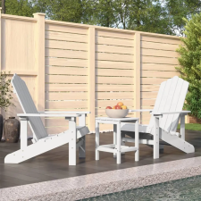 vidaXL fehér HDPE kerti adirondack székek asztallal kerti bútor