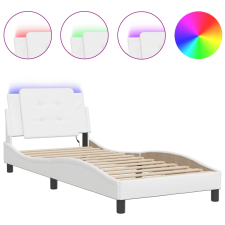 vidaXL fehér műbőr ágykeret LED-világítással 90 x 200 cm ágy és ágykellék