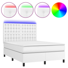 vidaXL fehér műbőr rugós ágy matraccal és LED-del 140x200 cm (3135946) ágy és ágykellék