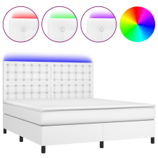 vidaXL fehér műbőr rugós ágy matraccal és LED-del 180x200 cm (3135958) ágy és ágykellék