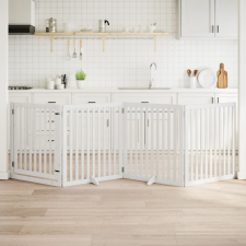 vidaXL fehér nyárfa 4 paneles összecsukható kutyakapu ajtóval 320 cm szállítóbox, fekhely kutyáknak
