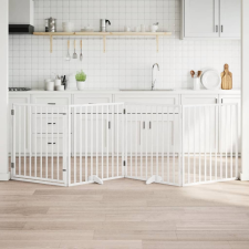 vidaXL fehér nyárfa 4 paneles összecsukható kutyakapu ajtóval 320 cm szállítóbox, fekhely kutyáknak