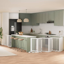 vidaXL fehér nyárfa 9 paneles összecsukható kutyakapu ajtóval 450 cm szállítóbox, fekhely kutyáknak