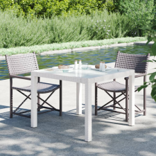 vidaXL fehér polyrattan és edzett üveg kerti asztal 90 x 90 x 75 cm kerti bútor