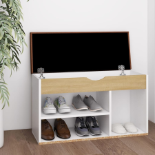 vidaXL fehér-sonoma forgácslap cipőtároló pad párnával 80 x 30 x 47 cm bútor