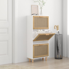 vidaXL fehér szerelt fa és természetes rattan cipőszekrény 52x25x115cm bútor